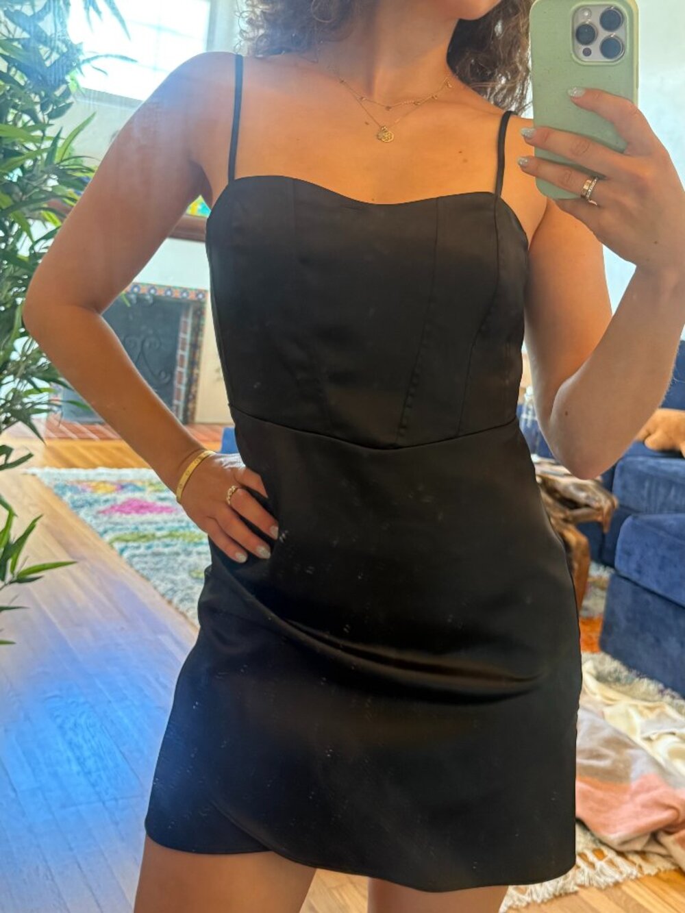 ELODIE Satin Corset Mini Dress Black Women's Size Small
